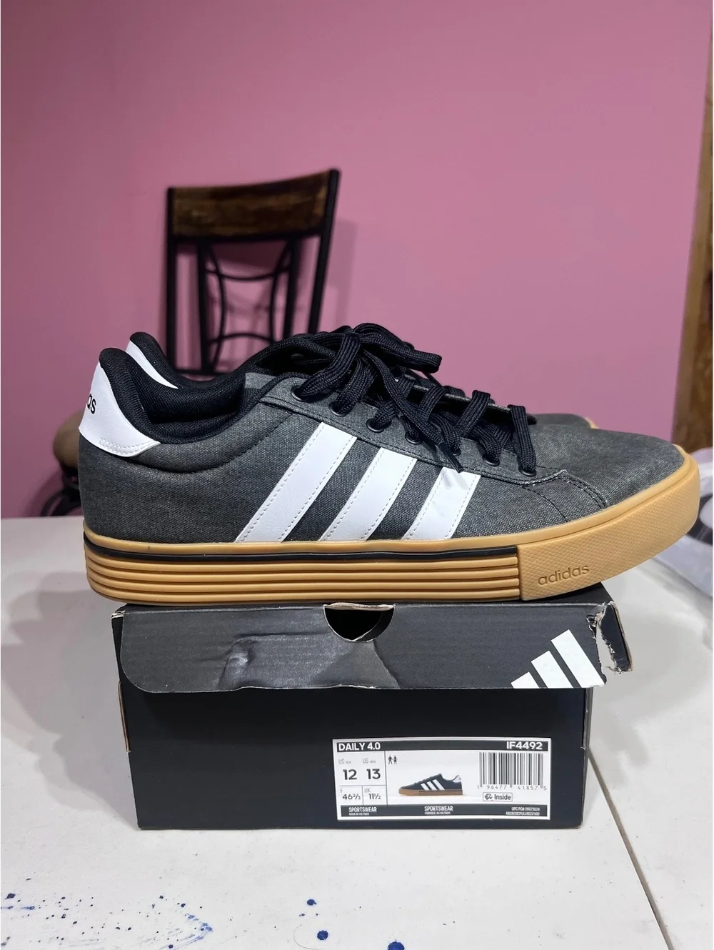 Adidas Daily 2.0 Sneakers in Gray with White Stripes and Gum Sole, Size 12 US